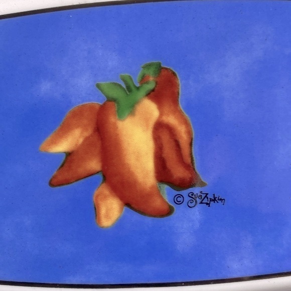 🌹Sue Zipkin rectangular ceramic serving platter, Mosaic trim, Hot peppers 7x11” - Picture 6 of 14